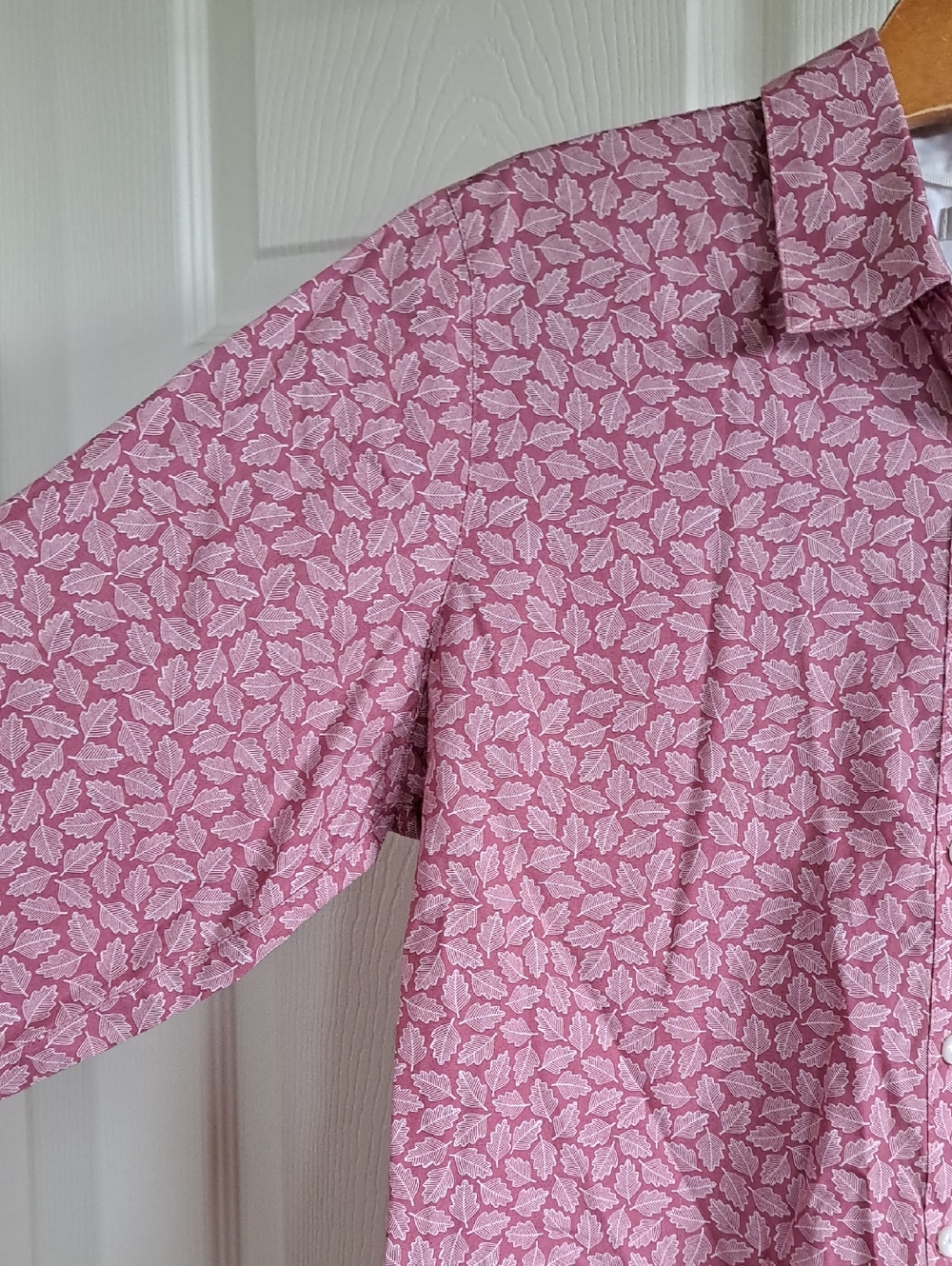 Orvis 100% Cotton Pink Leaf Print Comfy Casual Muted Pink Button Down Shirt - Picture 4 of 10